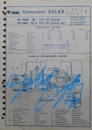 Scheda carburatore fiat 125 - scheda,