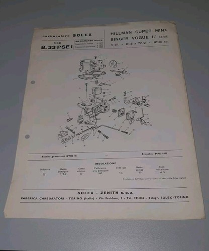 Opuscolo carburatori solex - carburatori,